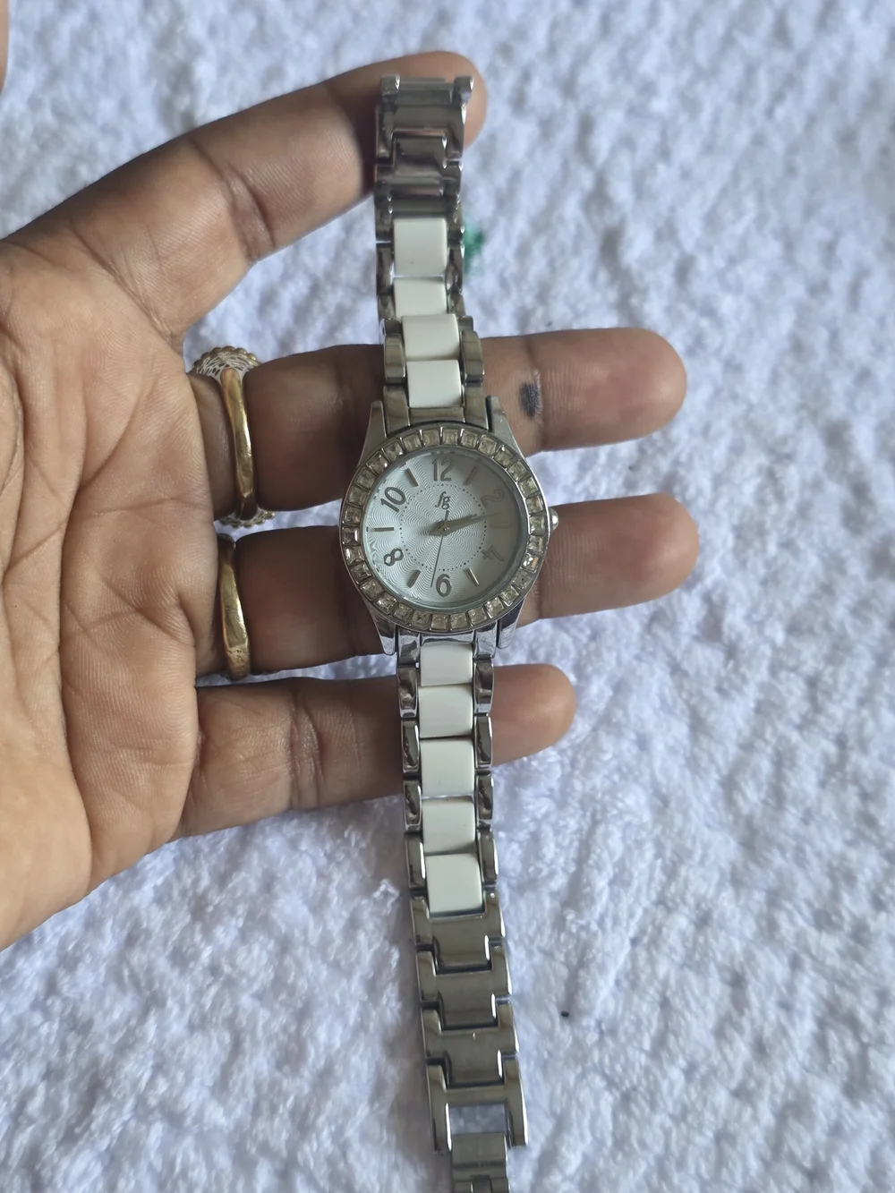 Classic White and Silver Women's Bracelet Watch with Crystal Bezel